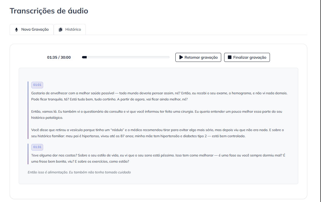 Transcrição de áudio por IA